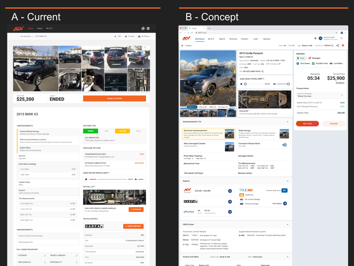 Auctions Vehicle Display Page Redeisgn version 3